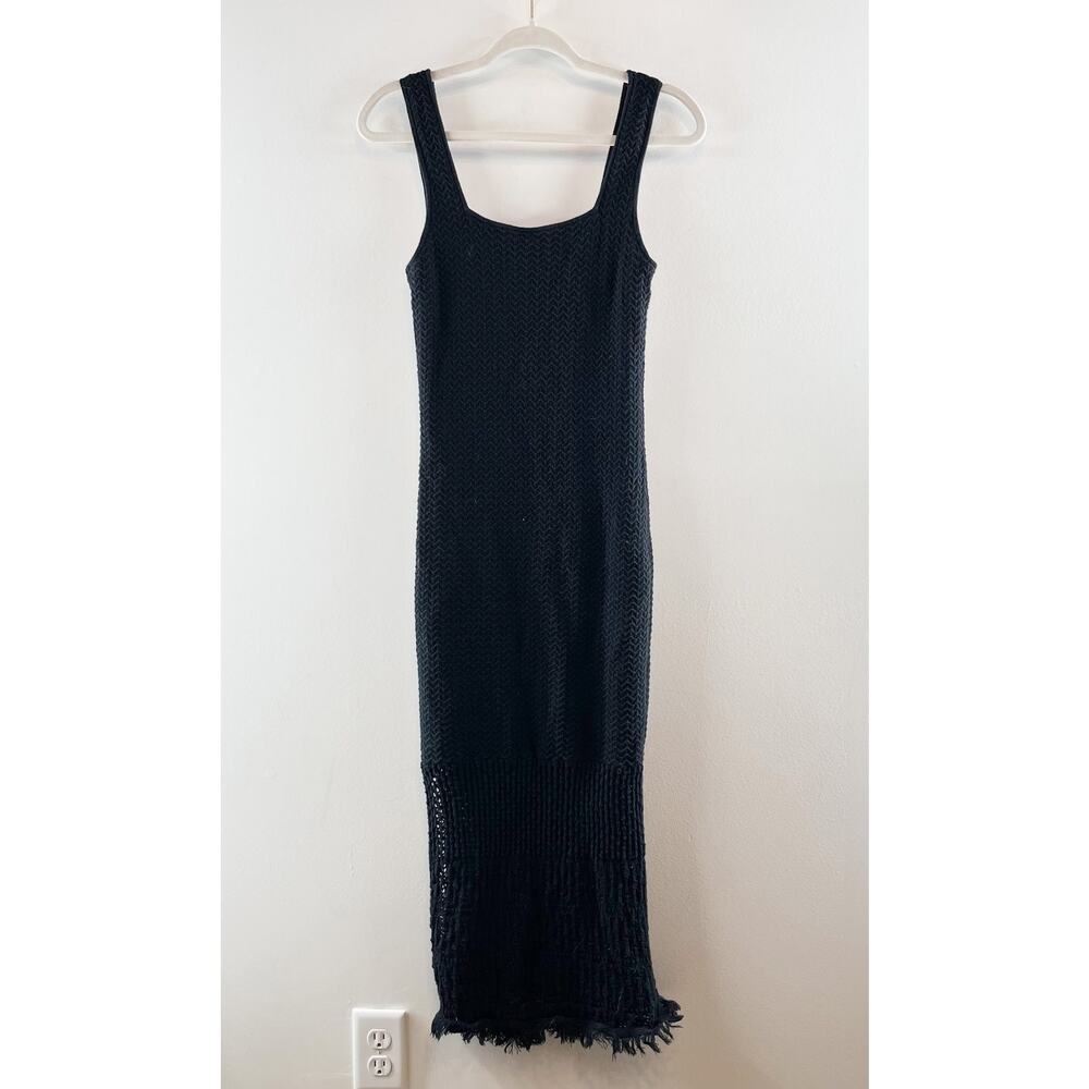 House of Harlow Knit Crochet Fringe Hem Midi Dress Black Small - Picture 2 of 8